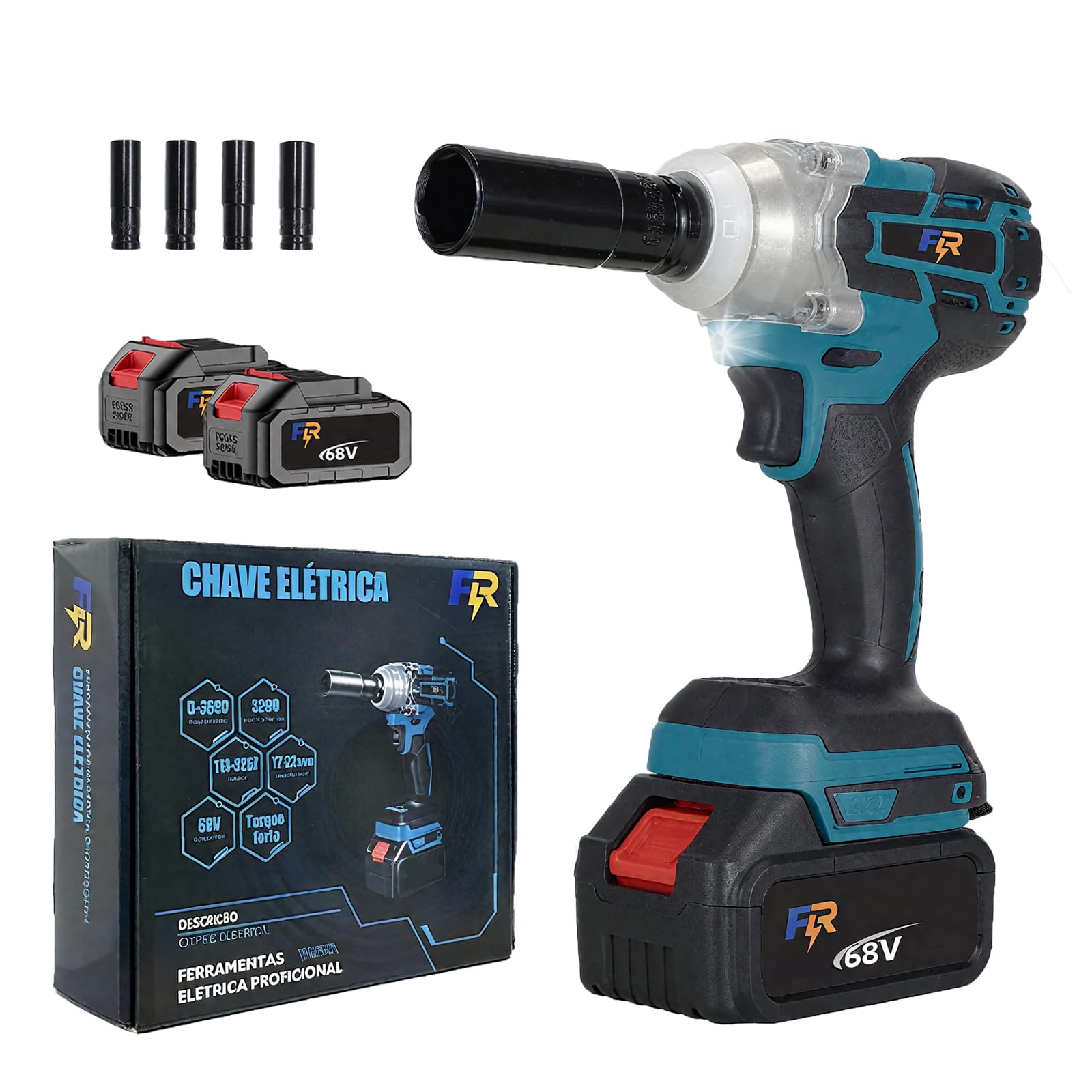 Chave de Impacto Elétrica 68V 1.3AH com 2 Baterias, Sem Fio